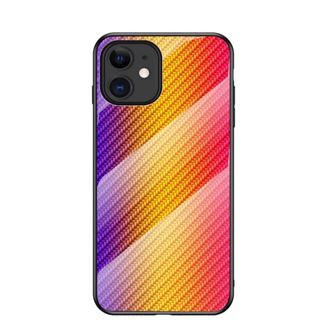 xihbxyly hallazgos de ganga fundamental moda, teléfono móvil, funda anticaída teléfono móvil 12 funda color Dorado #6 con patrón diagonal trenzado en degradado púrpura a amarillo, vista trasera centrada, borde negro y recorte para cámara dual; fácil de limpiar y a menudo utilizada como cubierta ligera para viaje.