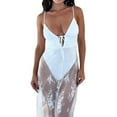thumbnail image 4 of Femmes Robes Dentelle Sans Manches V Cou Mesh Voir à Travers Cover Ups Robe Décontractée Robes de Soirée, 4 of 4