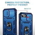 thumbnail image 6 of Design for iPhone 16E Heavy Duty Phone Case with Camera Lens Sliding Cover Ring Holder Kickstand - Shockproof Armor Military Grade Bumper Protective Case for Women Men, Navyblue, 6 of 9