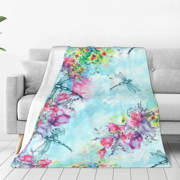 Balery Dragonfly Floral Manta de Felpa Suave y Acogedora – Cobija de Franela Aterciopelada para Cama, Lavable y Cálida para Sofá, Mascotas, Transpirable-40"x30"