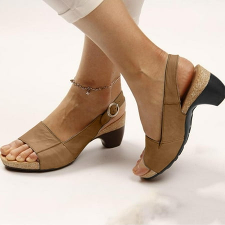 

Binmer Comfortable Elegant Low Chunky Heel Shoes Women Summer Thick Heel Sandals Pumps Buckle Open Toe Casual Shoes