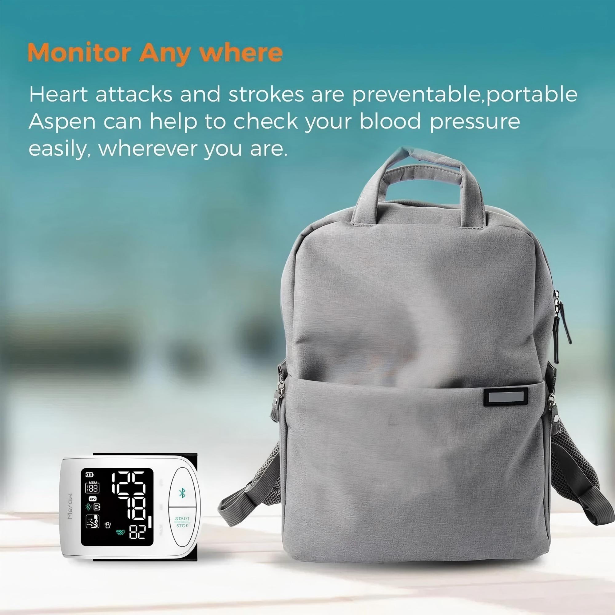 Meraw Aspen Wrist Blood Pressure Monitor,Home Use 5.3-8.5" APP Automatic Bluetooth White