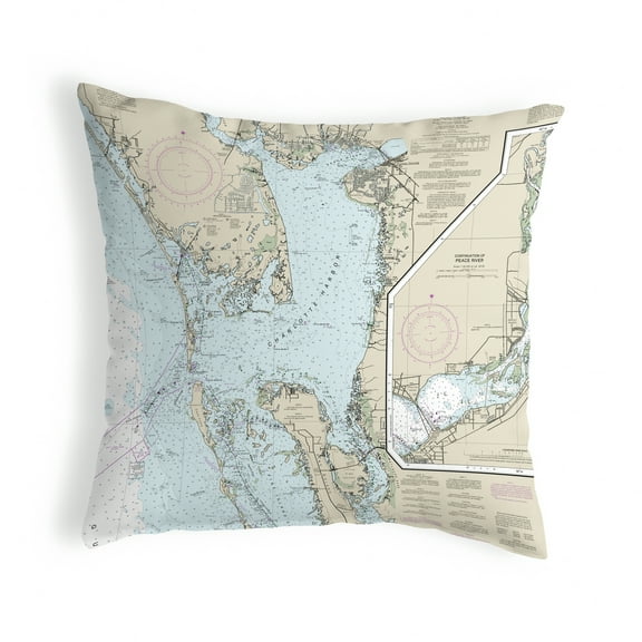 Betsy Drake KS11426 12 x 12 in. Charlotte Harbor, FL Nautical Map Non-Corded Indoor & Outdoor Pillow
