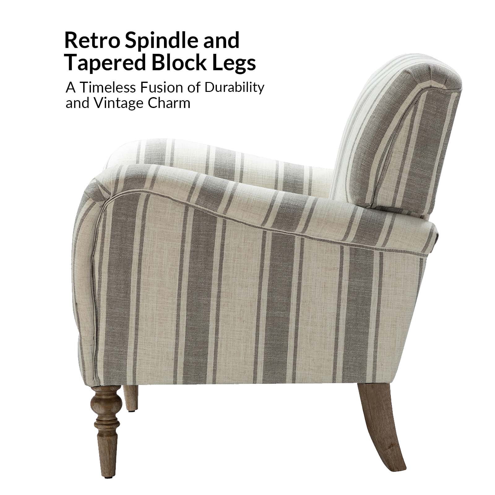 Stripe Accent Chairs Set of 2 Upholstered Wood Legs Armchairs Home Living Room Adult Grey