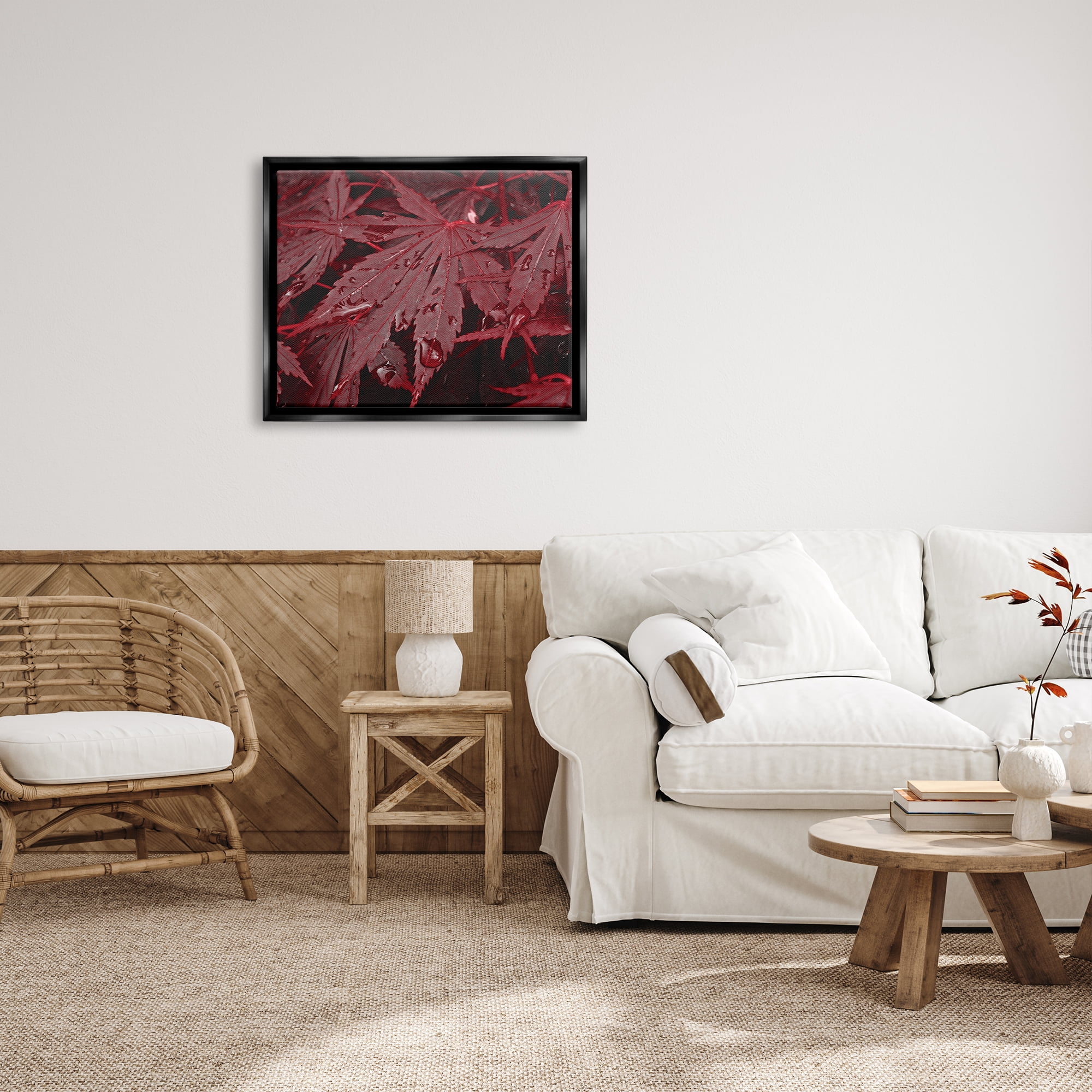 Stupell Industries Red Maple Leaves Botanical & Floral Photography Black Floater Framed Art Print Wall Art, 31 x 25