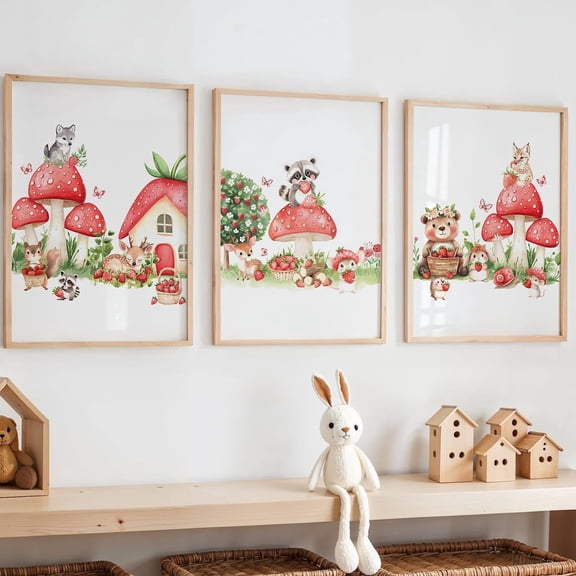 Baby Animal Jungle Strawberry Strawberry Strawberry Decor Woodland Animal Nursery Strawberry Theme Room Set 3, Poster Only