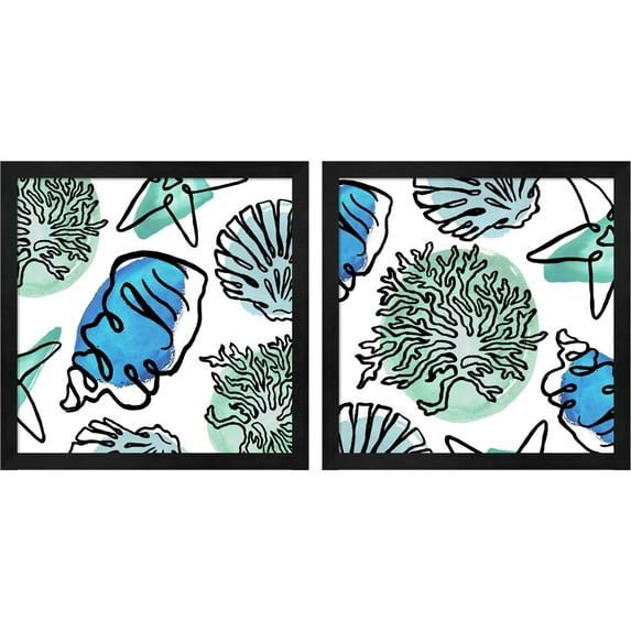Great Art Now Coastal Contours Fusion A by Elizabeth Medley, 2 Piece Framed Art Set Each 13"W x 13"H