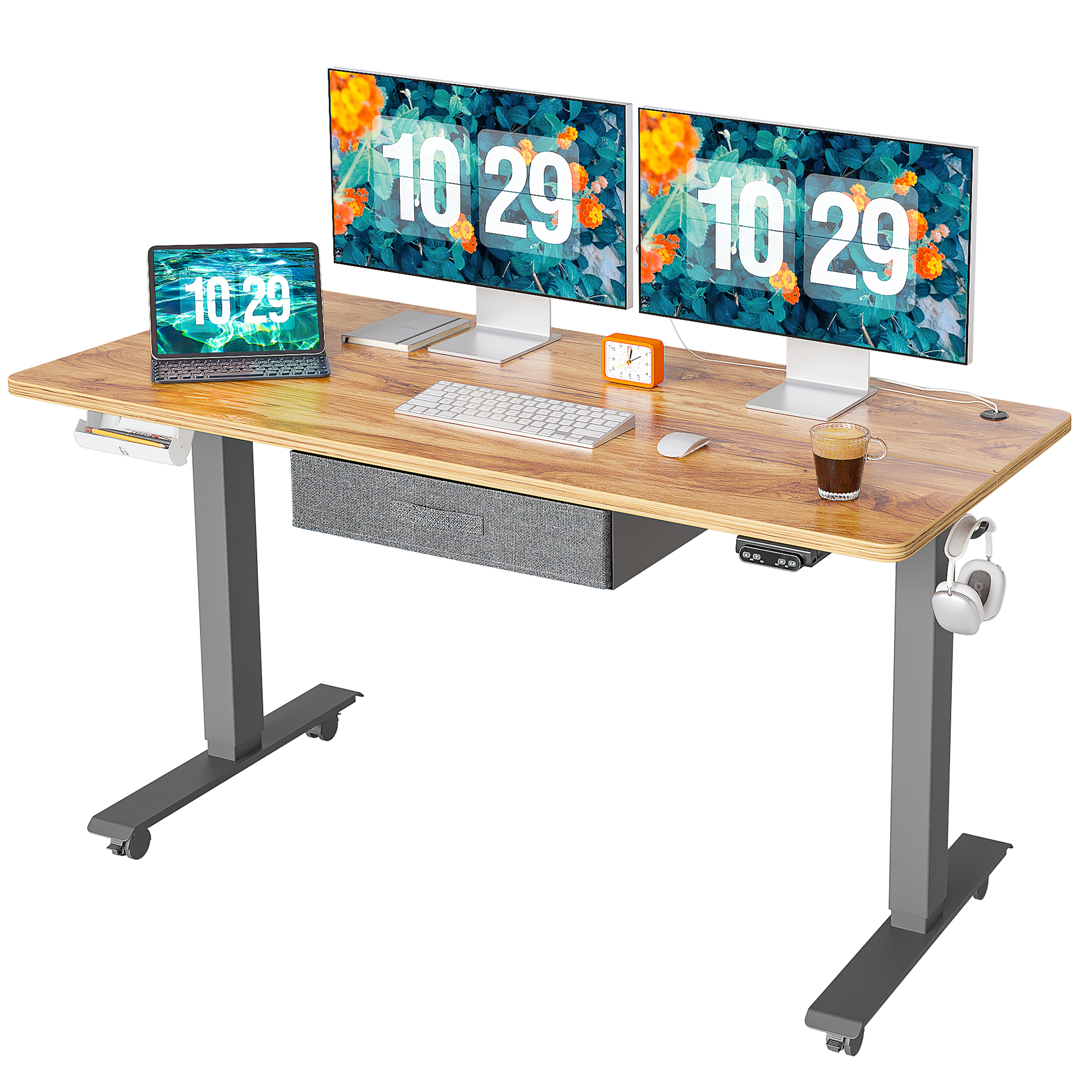 FEZIBO Height Adjustable Electric Standing Desk with Splice Board in