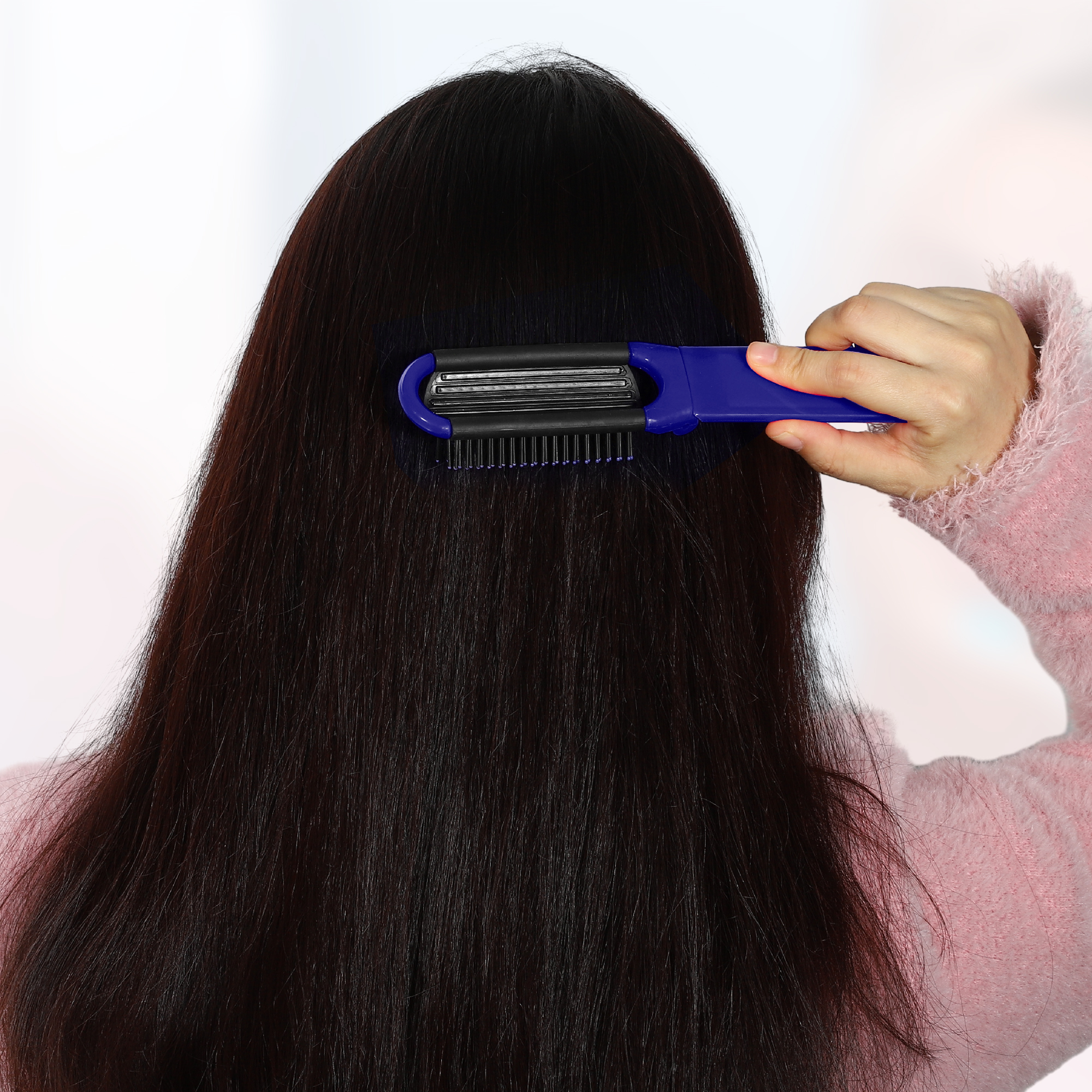 Unique Bargains 1Pc Portable Foldable Mirror Comb Blue