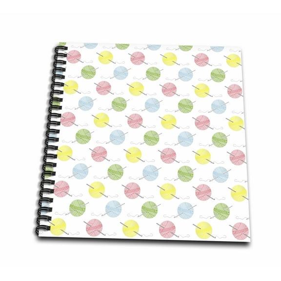 3dRose, Cute Blue, Yellow, and Green Yarn Balls and Crochet Needle Pattern, Mini Notepad 4 x 4 inch