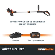 Worx WG173 20V Nitro Brushless Cordless 13 Grass and Weed String Trimmer and Edger with Battery and Charger