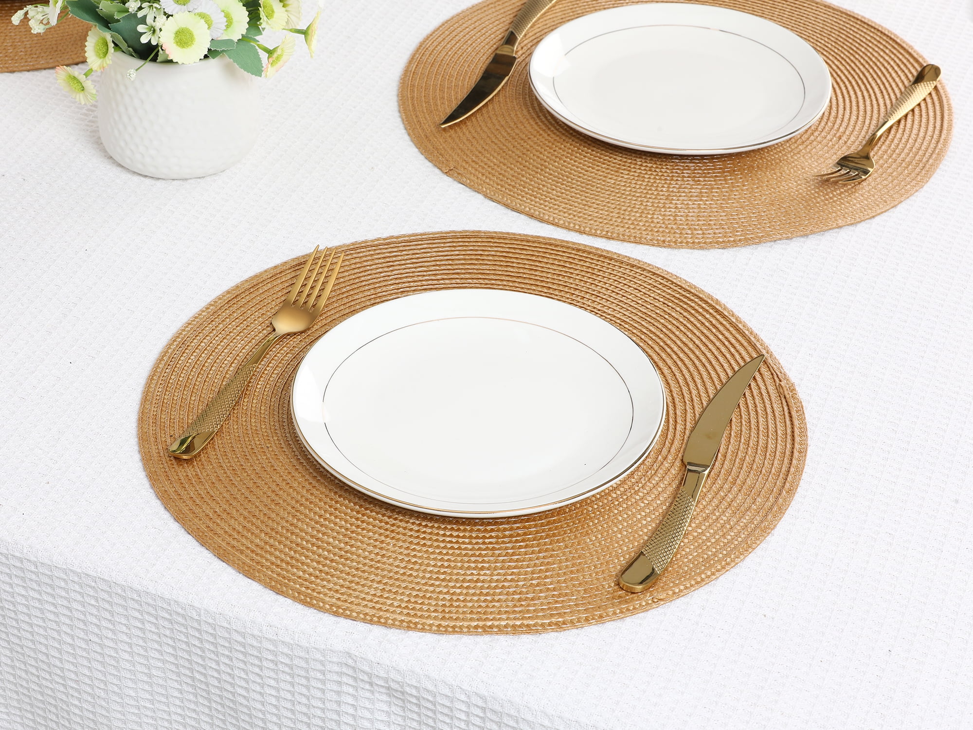 Unique Bargains Rustic Placemats Set of 6 Woven Placemats Gold