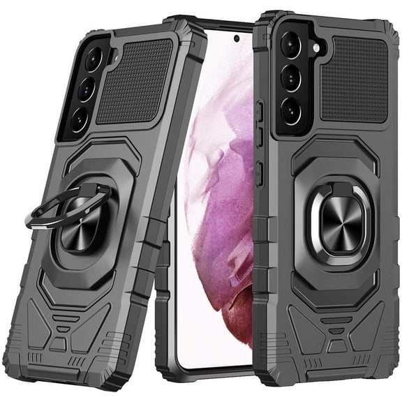 Military Grade Robotic Series Hybrid Case with Ring Grip for Samsung Galaxy S23 - Black
