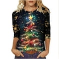 thumbnail image 2 of FDGIU Women's Christmas Shirts 2025 - 3/4 Sleeve Graphic Tee with Xmas Tree & Snowflake Prints, Loose Fit Tunic Top for Holiday, 2 of 5