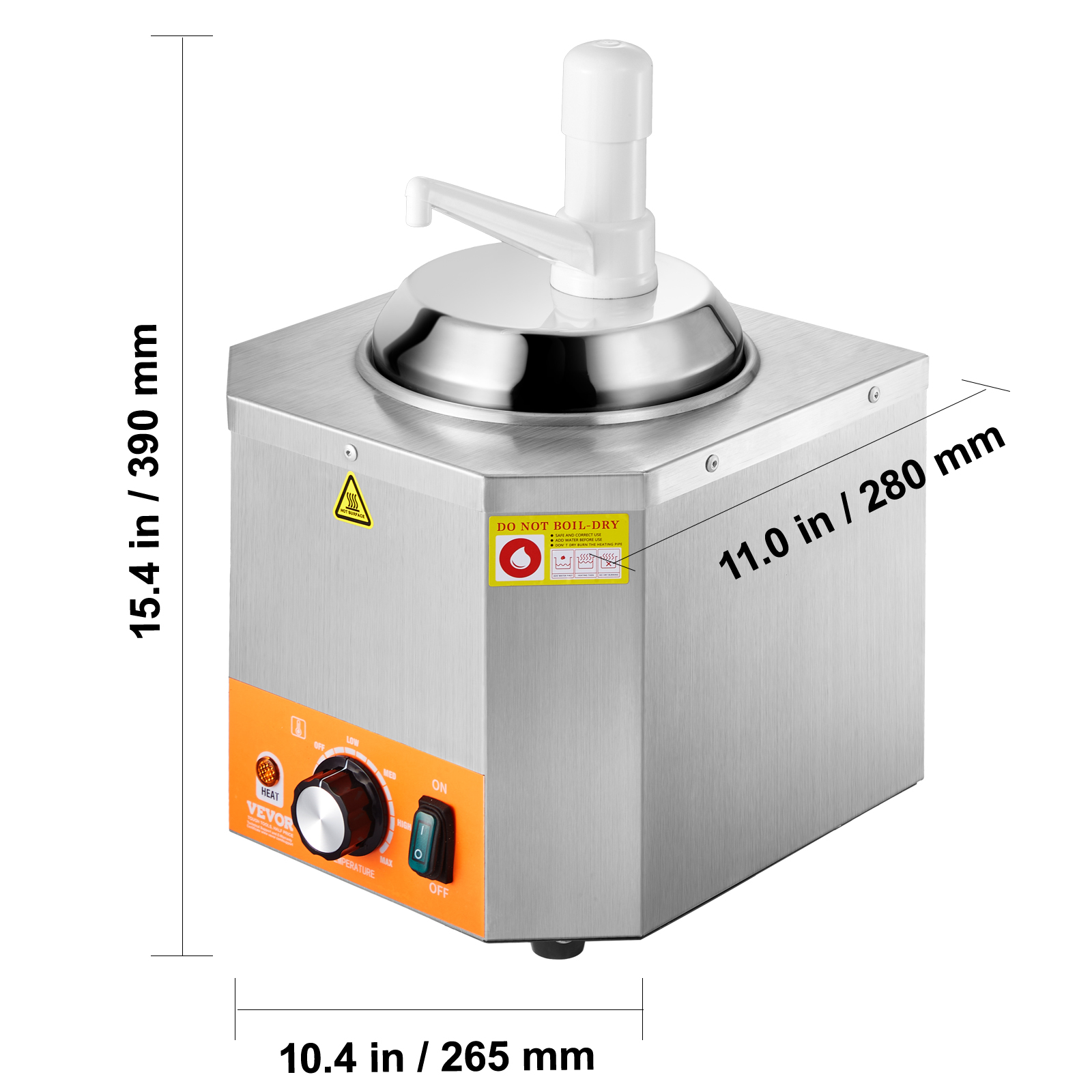 VEVOR Electric Cheese Dispenser with Pump, 2.4L Commercial Hot Fudge Warmer, Plastic Pump Dispenser, 86-230℉ Temp Adjustable Nacho Cheese Sauce Warmer, for Hot Fudge Cheese Caramel