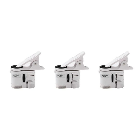 kurtrusly 60X Mobile Phone Microscope Lens Clip-type for Micro Camera Clip with NE white 3Set