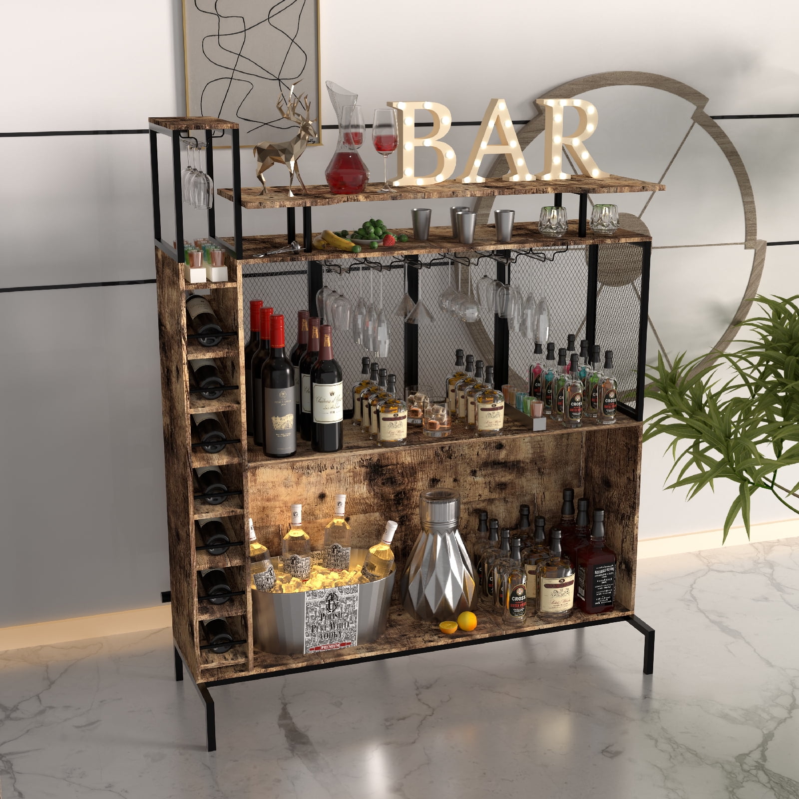 PAKASEPT Liquor Bar for Home with Wine Rack, Stemware Rack and