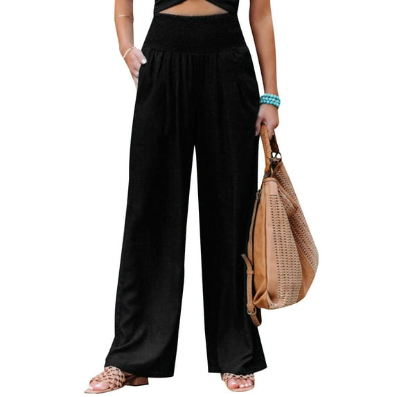 Xuanfei Women Wide Leg Linen Pants High Waist Palazzo Pants with Pockets
