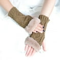 thumbnail image 2 of WREESH Women's Solid Color Knitting Fleece Half Finger Gloves Fashionable Keep Warm Winter Gloves Khaki, 2 of 4