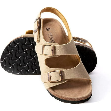 

Seranoma JR Castaway Slide Sandals for Kids - Comfortable Slip On Cork Footbed Sandals Adjustable Buckles - Girls Slip-Resistant Platform Summer Flat Sandals for Beach Home Indoor and Outdoor Use