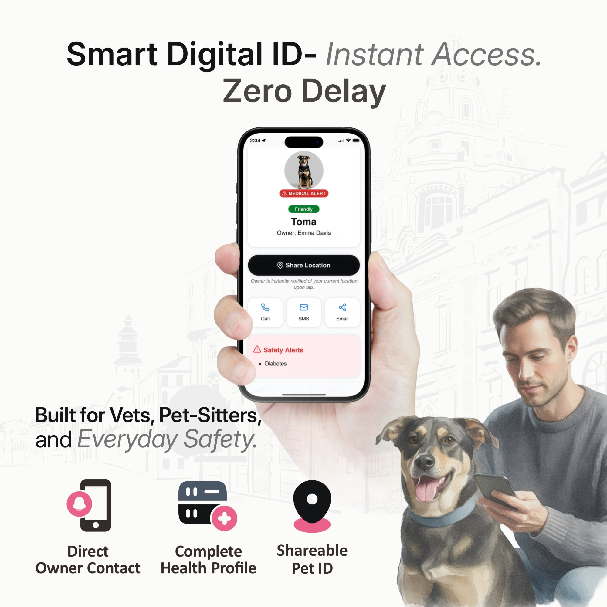 TapSafe Silicollar Smart Digital ID and Health Profile Silicone Dog Collar - Universal Digital Health Passport, Waterproof NFC