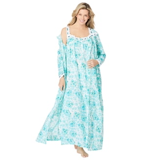 Only Necessities Plus Size Long Seersucker Lounger Dress - Snap Front, Empire Waist, 52" Length