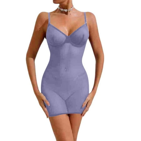 POIUYTR Plus Size Power Mesh Bodysuit - See Through Tummy Control Shapewear  Slimming Babydoll Sheer Mesh Nightgown