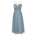 thumbnail image 5 of Wycnly Dresses for Women 2025 Evening Party Prom Tie Waist Sexy Mesh Patchwork Swing Spaghetti Strap Dresses Solid Sleeveless V-Neck Long Formal Dresses for Women Light Blue XL, 5 of 6