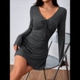 thumbnail image 4 of Vestido Corto Ajustado con Escote en V y Larga para Mujer, Otoño e Invierno, Flor Gris XL, 4 of 10