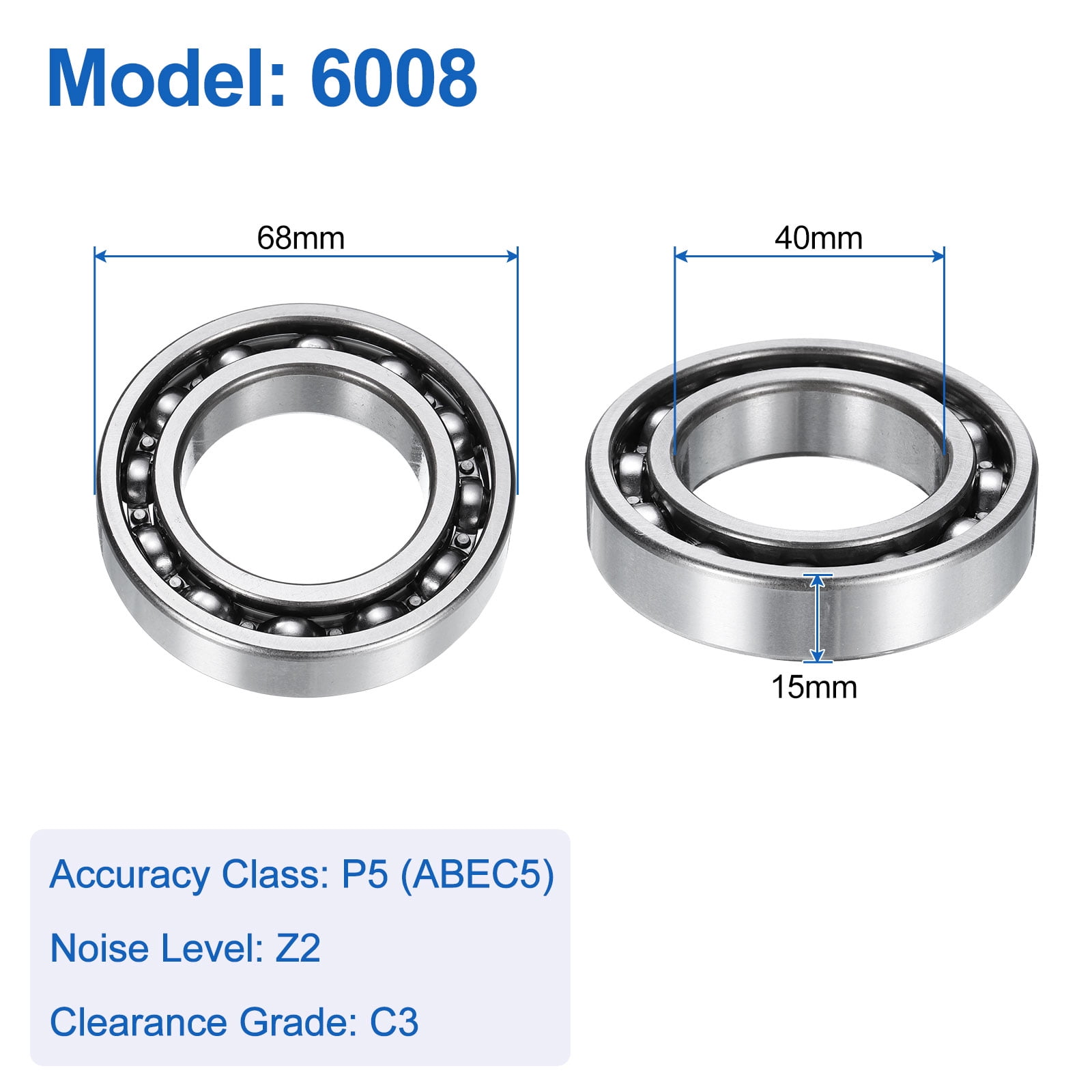 Uxcell 6206-2RS Deep Groove Ball Bearings, 2pcs 30mm I.D x 62mm O.D x 16mm Thick C3 Double Sealed Chrome Steel, Black