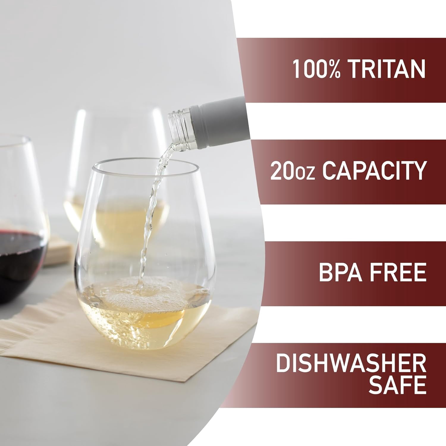 D'Eco Unbreakable 20 oz Wine Glasses (Set of 8) - 100% Tritan Reusable Shatterproof Clear Glassware - Perfect Cocktail Glasses for Hosting Parties Outdoors & Indoor - Wedding Gift Idea