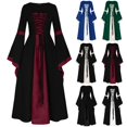 thumbnail image 2 of Plus Size Dress for Women Renaissance Bell Sleeves Lace-up Midi Dress for Halloween Victorian, 2 of 6