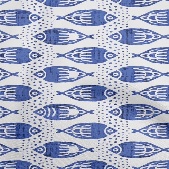 oneOone Georgette Viscose Blue Fabric Asian Block Fish Quilting Supplies Print Sewing Fabric By The Yard 42 Inch Wide