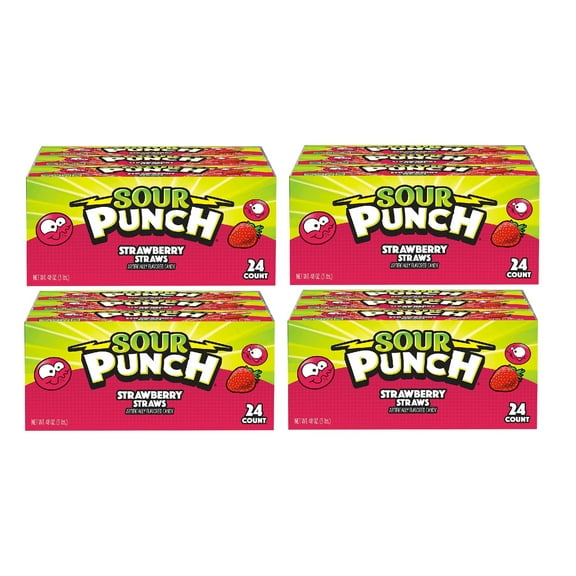 Sour Punch Straws, Strawberry, 2 oz, 24 ct 4PK