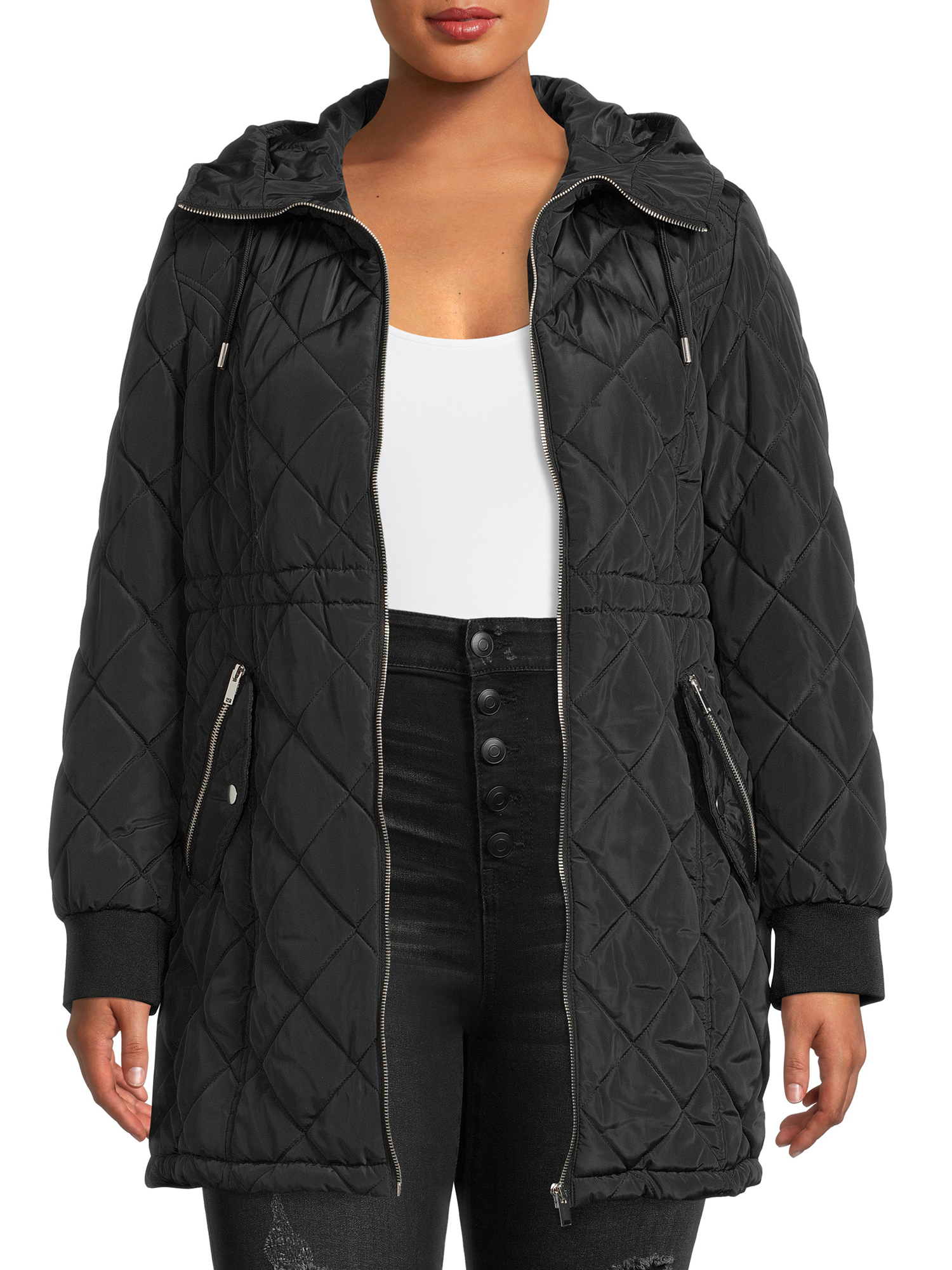 plus size black shiny puffer jacket