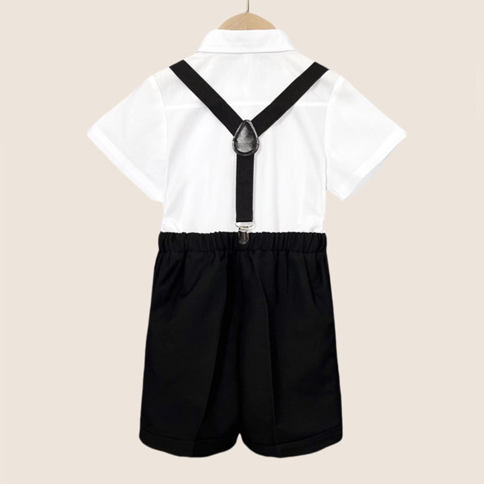 TJAZFJPA Concert Outfit Kids Boys Summer British Style Short Sleeved Shirt Suspenders Shorts Bow Tie 4Pc Children Performance Suit Cute Outfits for Kids Summer Kids Sweatsuit Boys Toddler