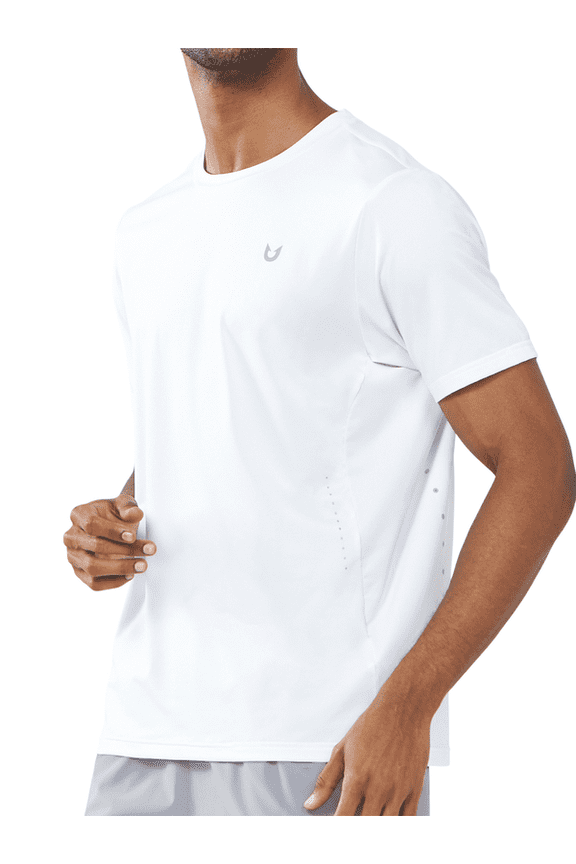 Men's Athletic T-Shirts Workout Running Short Sleeve Gym Shirts White L