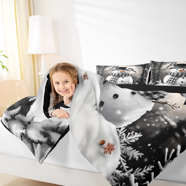 jejeloiu Chic Christmas Snowman Queen Comforter Set,Kawaii Xmas