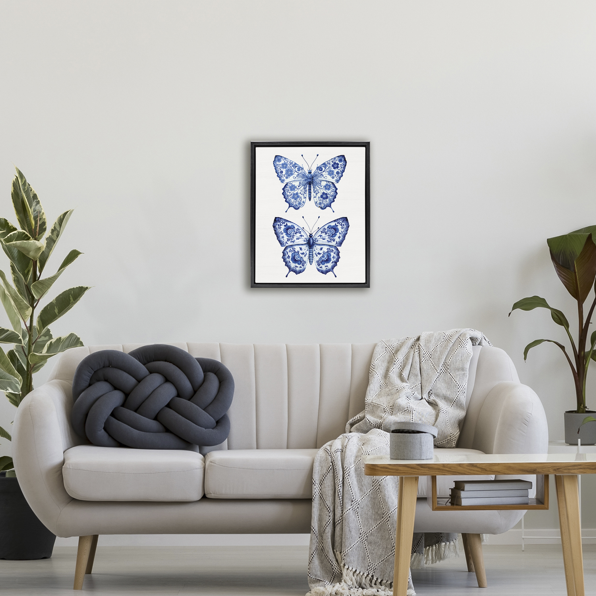 Ornate Toile Pattern Butterflies Black Framed Floater Canvas Wall Art, design by Lettered and Lined