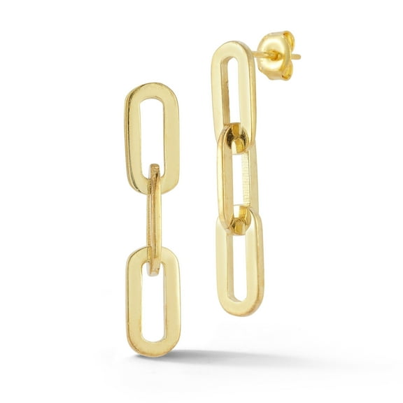 Adesso Milano Jewlery Sterling Silver Paperclip Link Drop Earrings for Women, 3 links, Gold