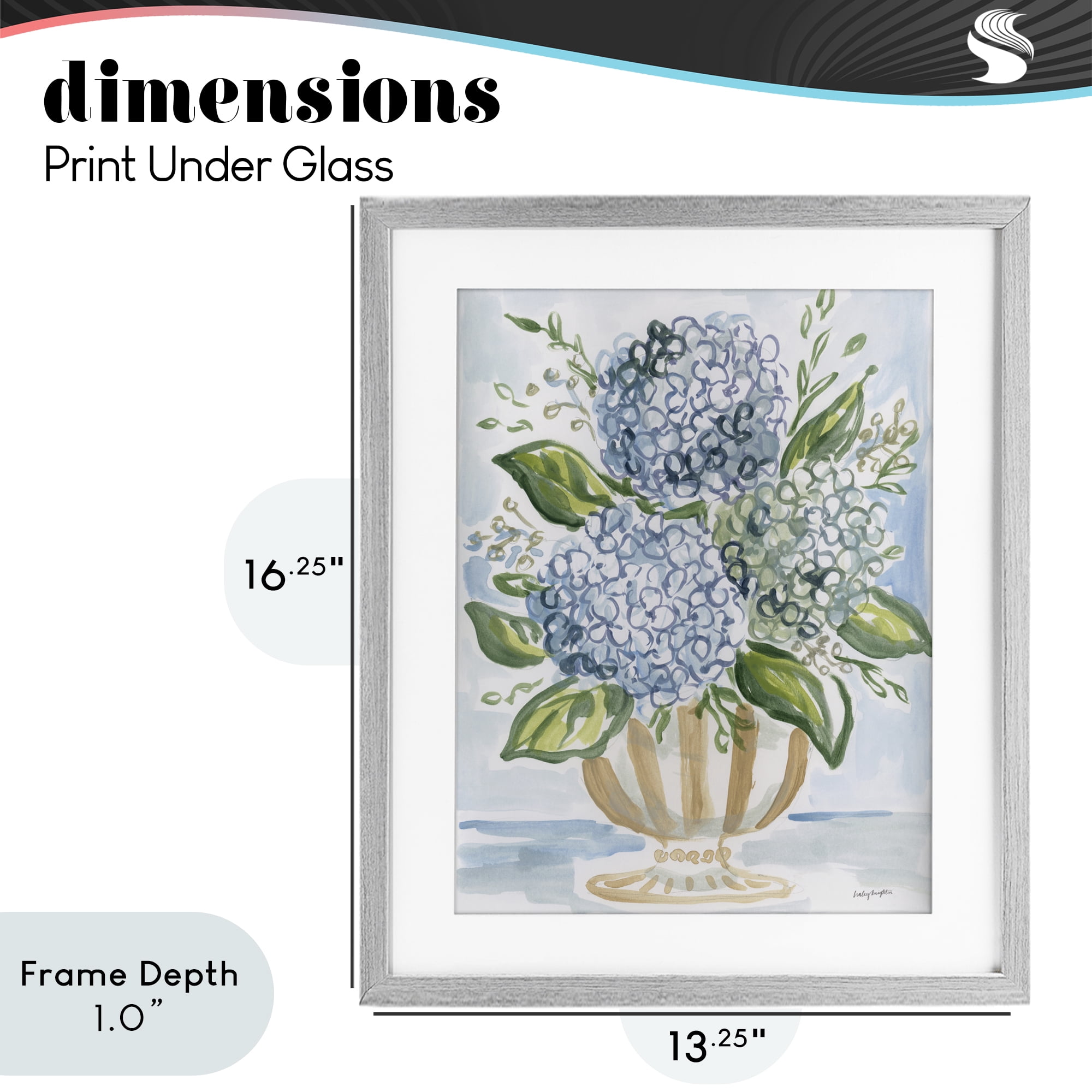 Stupell Industries Serena Pastel Hydrangea Bouquet Gray Framed Print Under Glass, design by Haley Knighten