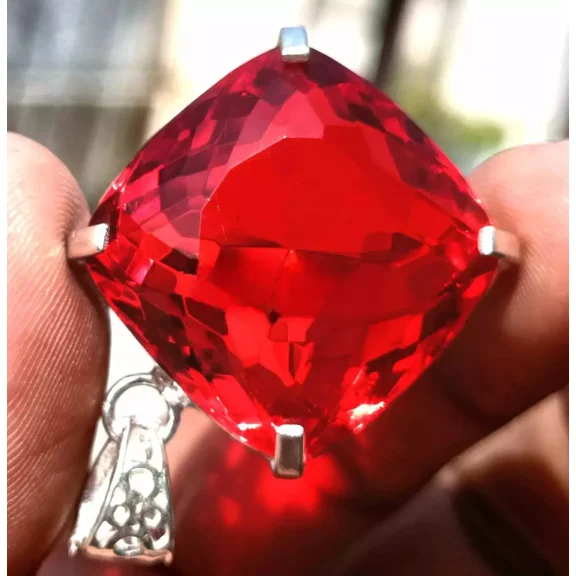 Red 95.80 Ct Cushion imperial Topaz 925 Solid Silver Pendant Gemstone