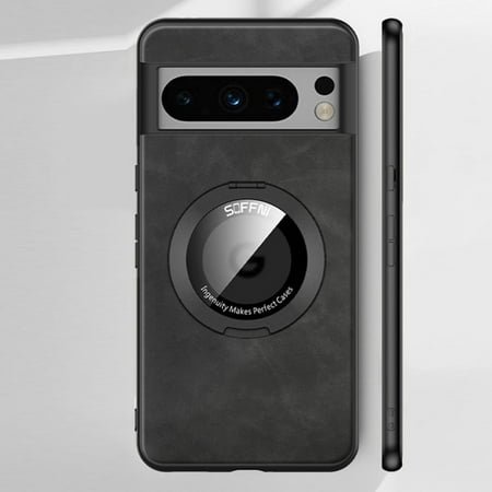 Zjrui for Google Pixel 8 Pro Magnetic MagSafe Case with Kickstand Leather Slim Shockproof Business Cover-Black