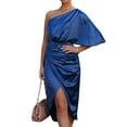 thumbnail image 3 of STARVNC Women Oblique Shoulder Pleated High Waisted Split Hem Midi Dress, 3 of 7