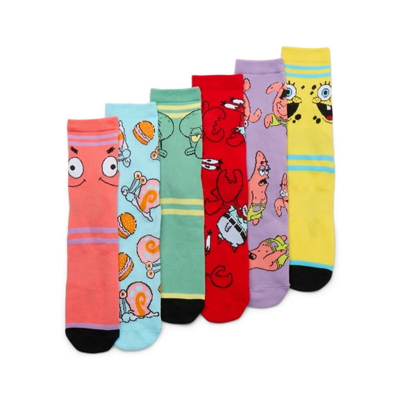 SpongeBob SquarePants Men's Quarter Socks, 6-Pack, Shoe Sizes 8-12