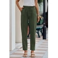 thumbnail image 3 of POGLIP Women's Dark Green Drawstring Elastic Waist Pockets Long Straight Legs Pants, 3 of 6