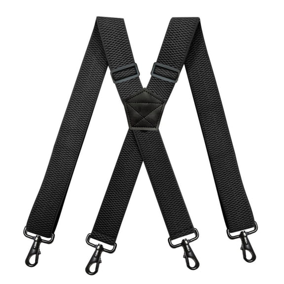 MOJOGO 4 Loop Suspender for Mens Supportive X Back Adjustable Elastic Brace 1.5 In Wide Suspenders Black Free Size