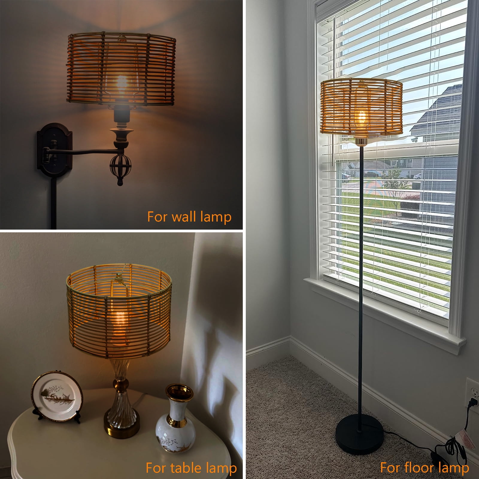 Brown Natural Bamboo Drum Lamp Shade ,Table Lamp shade  Home Decor(Spider)