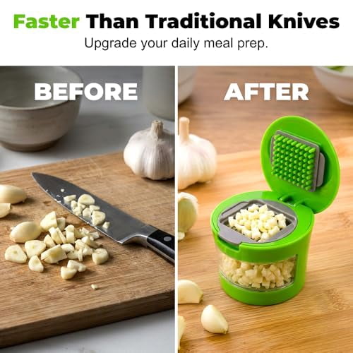 Stainless Steel Garlic Press with Storage Container, 2026 Upgrade Garlic, with Storage Box Odor-Free Easy Wash, for Sliced Garlic & Minced Garlic, Easy to Use Kitchen Gadgets