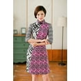 thumbnail image 2 of Women Special 1/2 Long Sleeve Modern Mandarin Chinese Cheongsam Qipao Sheath Short Dress&nbsp;( Pink asymmetric prints ), 2 of 6